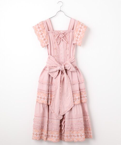 チェリーレース使いギンガムチェックサンドレス （ロング・マキシ丈