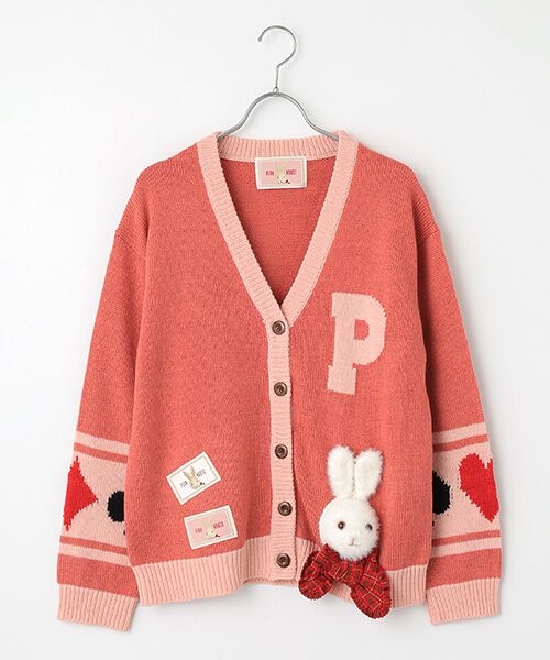セール】 うさぎ顔ぐるみモチーフ付きニットカーディガン