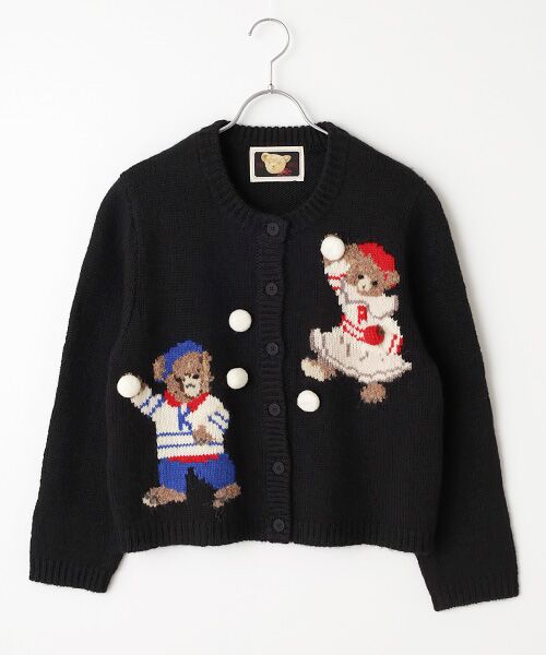 セール】 三つ子のくまの冬支度モチーフニットカーディガン