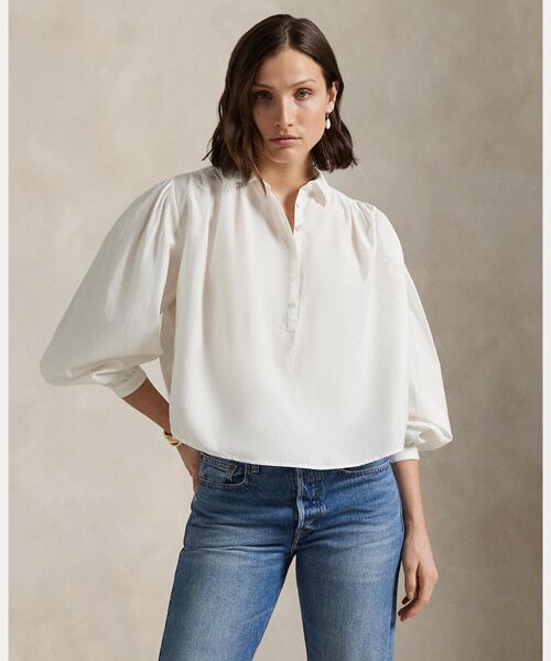 セール】 プリーテッド コットンシルク シャツ （シャツ・ブラウス