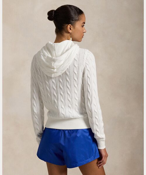 ケーブルニット コットン フルジップ フーディ （ニット・セーター