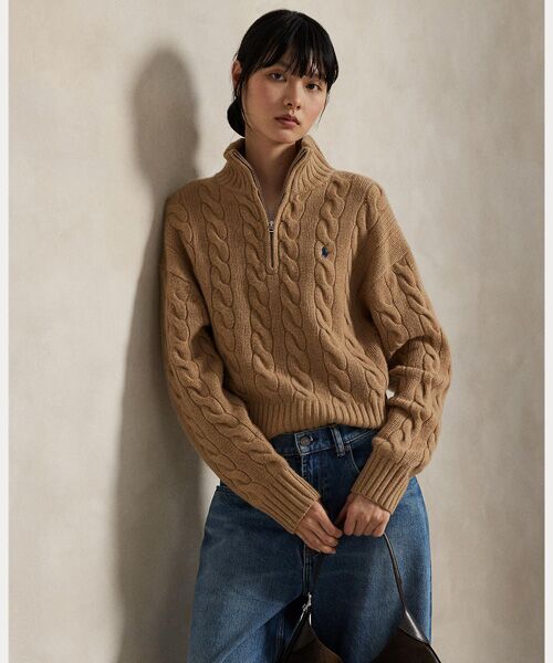 ケーブル ウールカシミヤ ハーフジップ セーター （ニット・セーター
