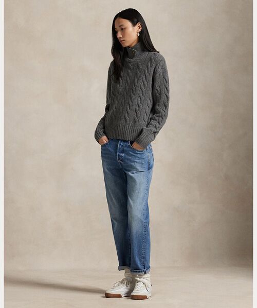 ケーブルニット ウールカシミヤ ポロ セーター （ニット・セーター