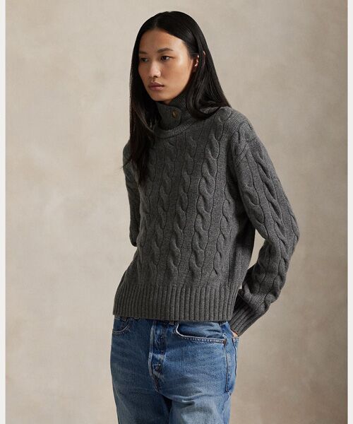 ケーブルニット ウールカシミヤ ポロ セーター （ニット・セーター