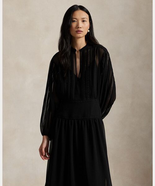 セール】 レーストリム ジョーゼット ドレス （ロング・マキシ丈