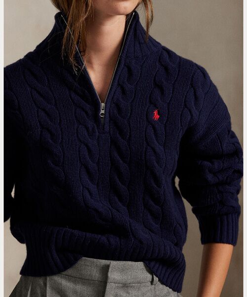 ケーブル ウールカシミヤ ハーフジップ セーター （ニット・セーター
