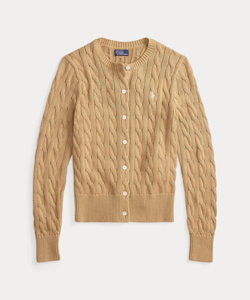 ケーブルニット コットン クルーネック カーディガン （カーディガン