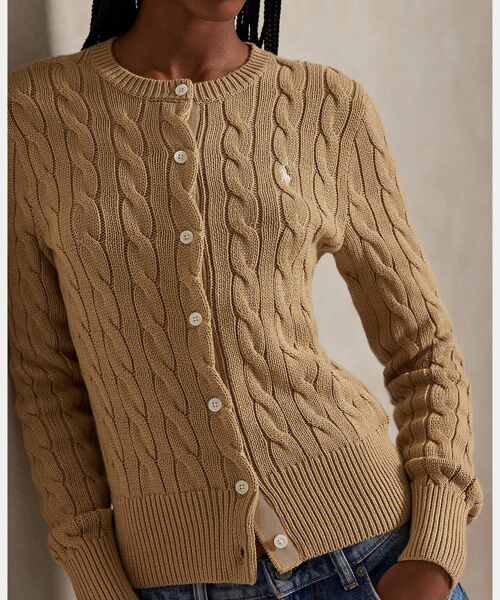 ケーブルニット コットン クルーネック カーディガン （カーディガン