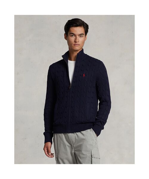 ケーブルニット コットン フルジップ セーター （ニット・セーター