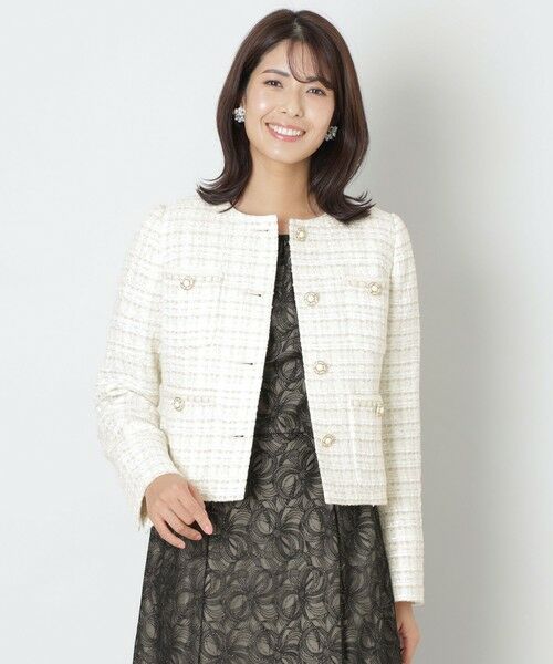 セール】 ファンシーツイード ノーカラージャケット （ノーカラー