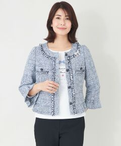 セール】 ファンシーツイード ノーカラージャケット （ノーカラー