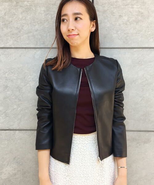 セール】 スムースレザー ノーカラージップアップジャケット （レザー