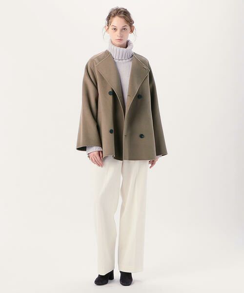 セール】 ウールダブルフェイス ショートノーカラーコート （その他