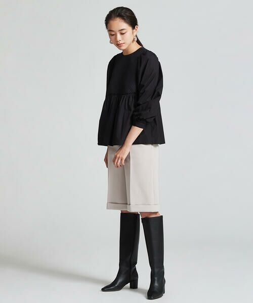 セール】 ブラックコンビネーション ペプラムブラウス （シャツ