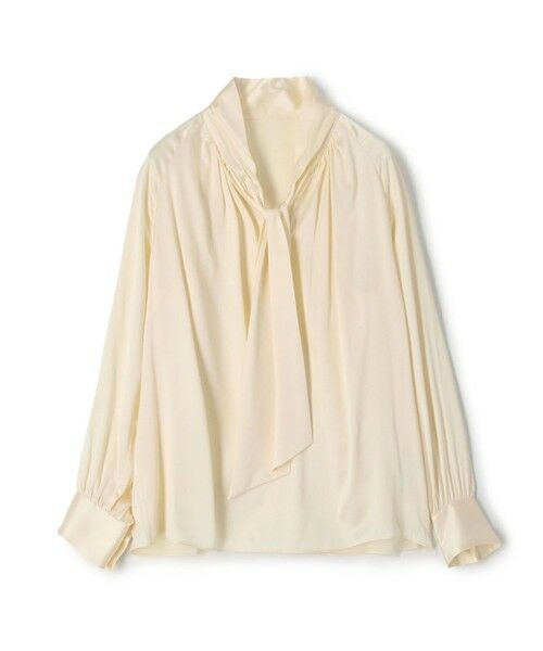 セール】 ウォッシャブルサテン ボウタイギャザーブラウス （シャツ