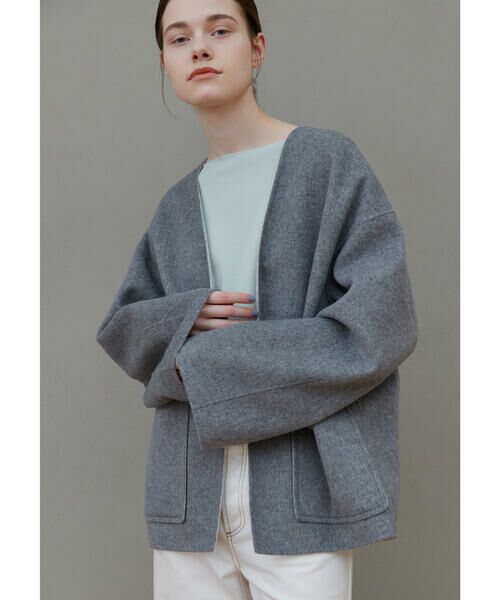 セール】 ライトダブルフェイスシャギー ノーカラージャケット （ノー