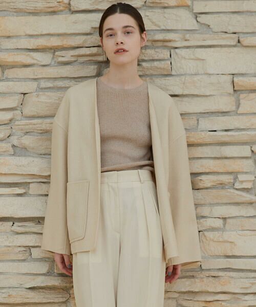 セール】 ライトダブルフェイスシャギー ノーカラージャケット （ノー