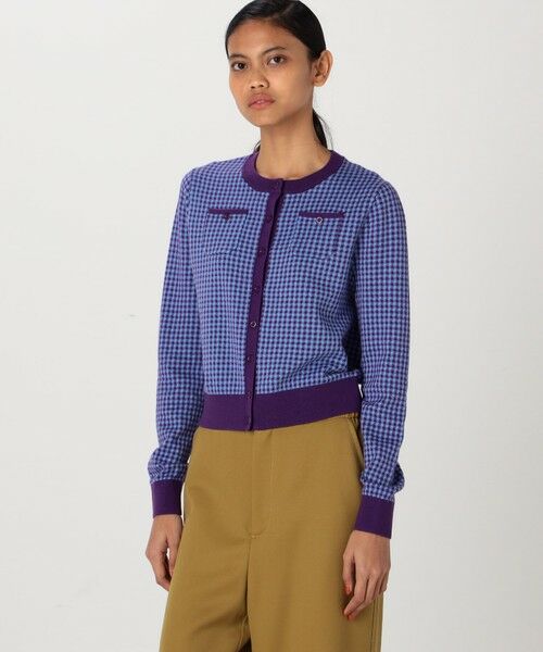 コットンカシミヤ ギンガムチェックカーディガン （ニット・セーター