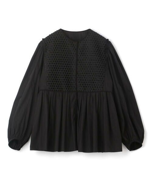 セール】 ブラックコンビネーション ペプラムブラウス （シャツ