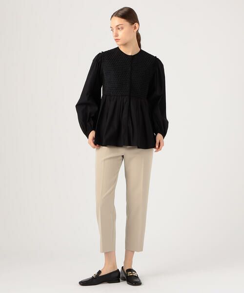 セール】 ブラックコンビネーション ペプラムブラウス （シャツ