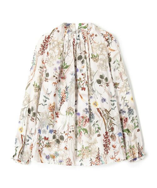 セール】 インクリーズフラワープリント ネックタックブラウス