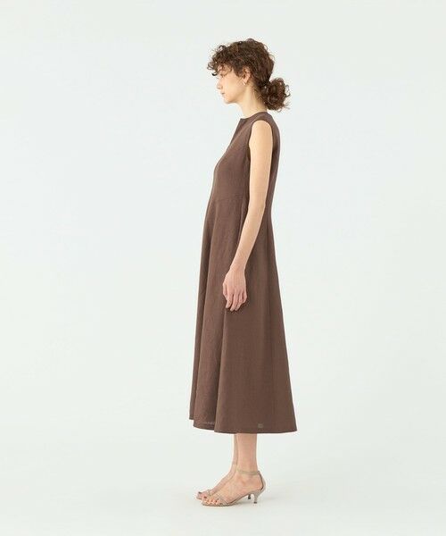 スムースリネン キーネックフレアワンピース （ロング・マキシ丈