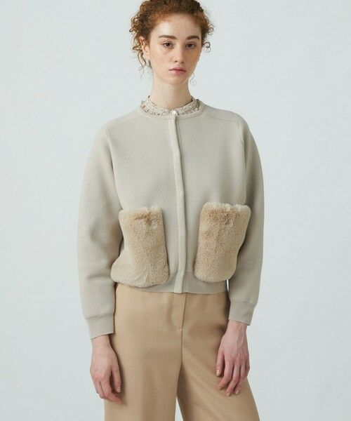 セール】 ウールポリエステルミラノリブ ファーポケットカーディガン