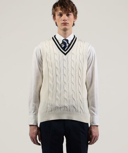 セール】 コットン Vネックチルデンベスト （ニット・セーター