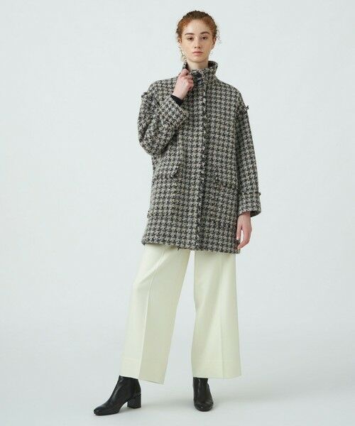 セール】 ミックスハウンドトゥースツイード スタンドカラーコート