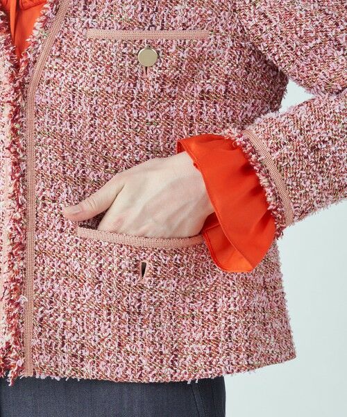 セール】 スラリットヤーンツイード Vカラージャケット （ノーカラー