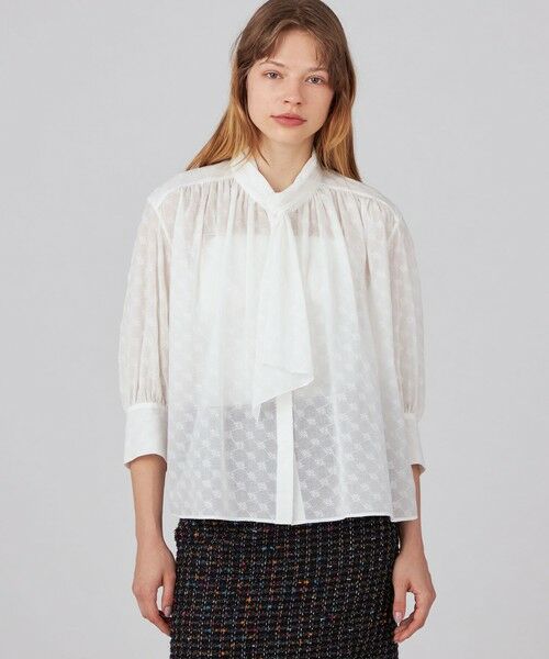 セール】 コットンガーゼエンブロイダリー スカーフボウタイブラウス