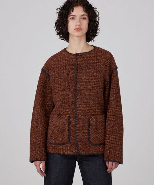 セール】 チェックスパーク クルーネックジャケット （ノーカラー