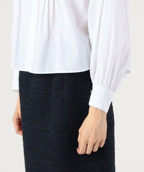 セール】 ホワイトコンビネーション タックボザムブラウス （シャツ