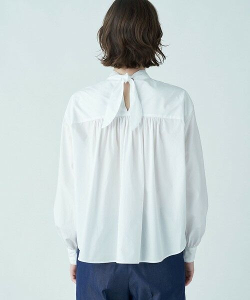 セール】 ホワイトコンビネーション スタンドネックブラウス （シャツ