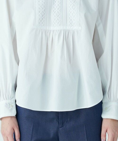 セール】 ホワイトコンビネーション スタンドネックブラウス （シャツ