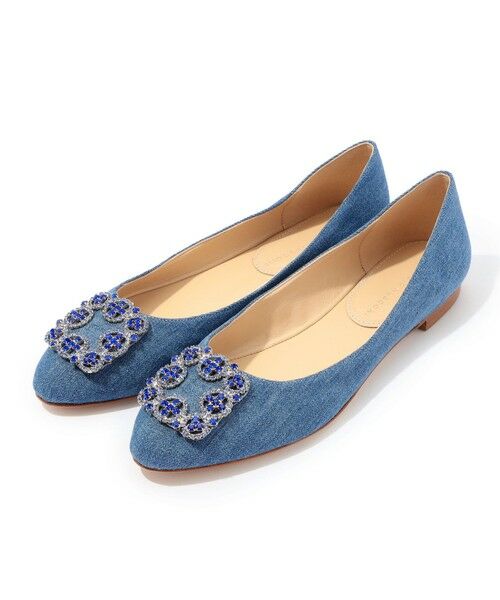 セール】 FABIO RUSCONI デニムビジューフラットパンプス （フラット
