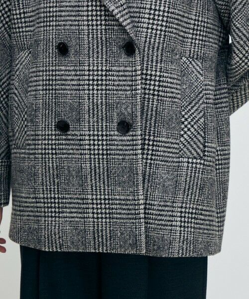 ウールカシミヤグレンチェック ダブルブレストコート （ピーコート