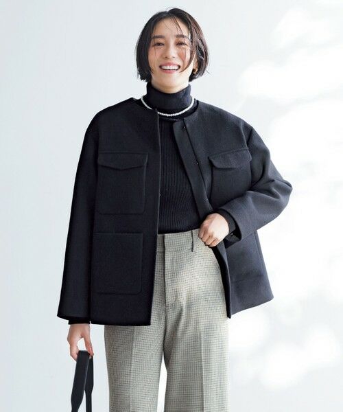 セール】 ウールブレンド ノーカラーコート （ノーカラージャケット