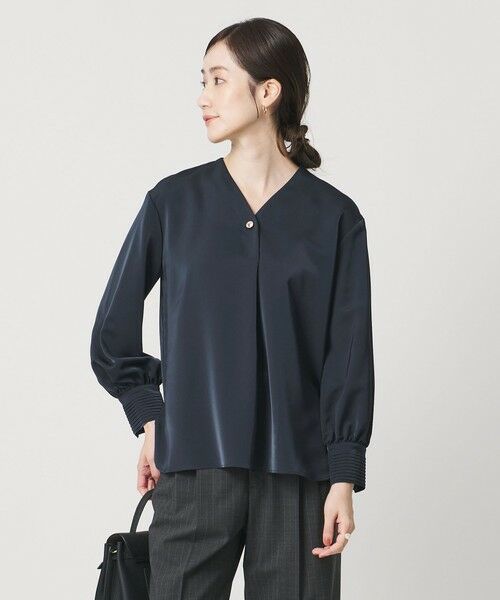 サテン Vネック ブラウス ‐ウォッシャブル‐ （シャツ・ブラウス