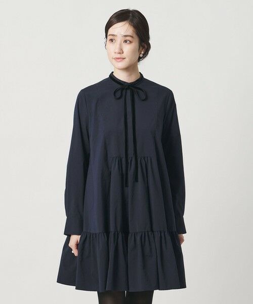 タフタ ギャザー ティアードワンピース ‐ウォッシャブル‐ （ロング