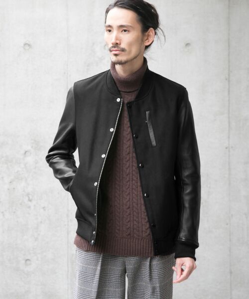 セール】 メルトン/ラムレザースタジャン （ブルゾン）｜＊＊URBAN