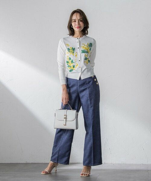 セール】 ミモザ刺繍カーディガン≪手洗い可能≫ （カーディガン