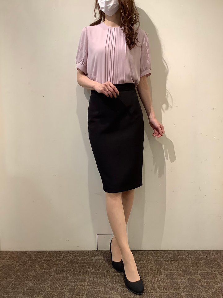 ブラウス プリーツタック 五分袖 スモーキーピンク レディース(M