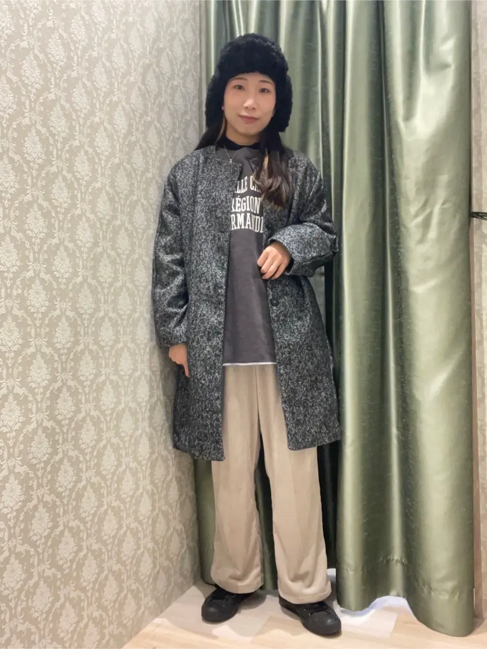 裏起毛配色ステッチロゴチュニック/Green Parks（グリーン パークス