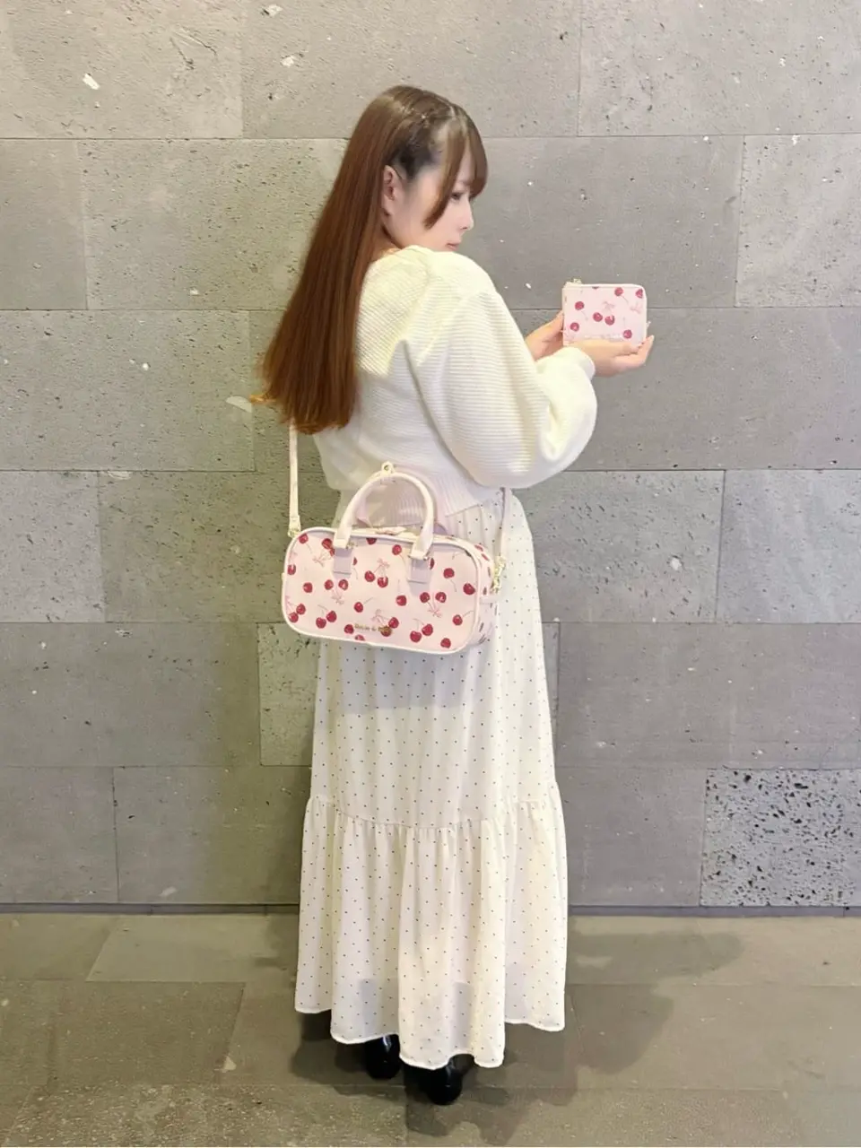 チェリー柄ボストンバッグ/Maison de FLEUR（メゾン ド フルール）の