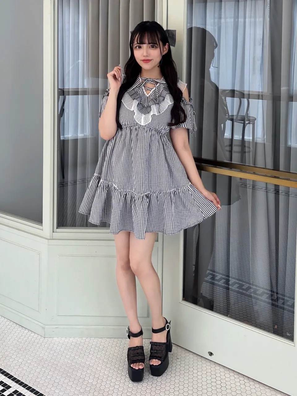 evelynティアードミニワンピースチェック ティアードミニワンピース