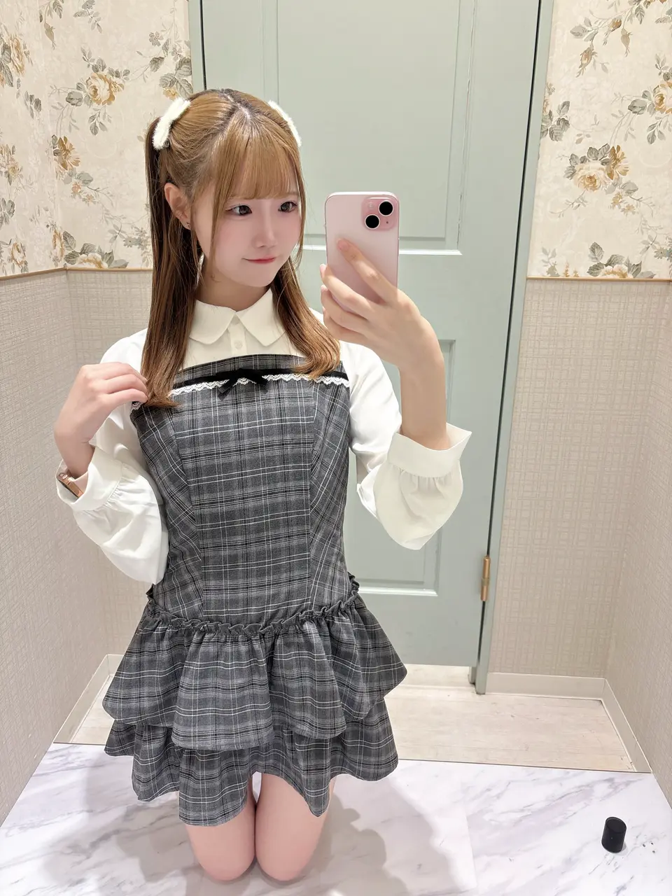 evelyn♡プリーツティアードミニOP ワンピース チャコール グレー