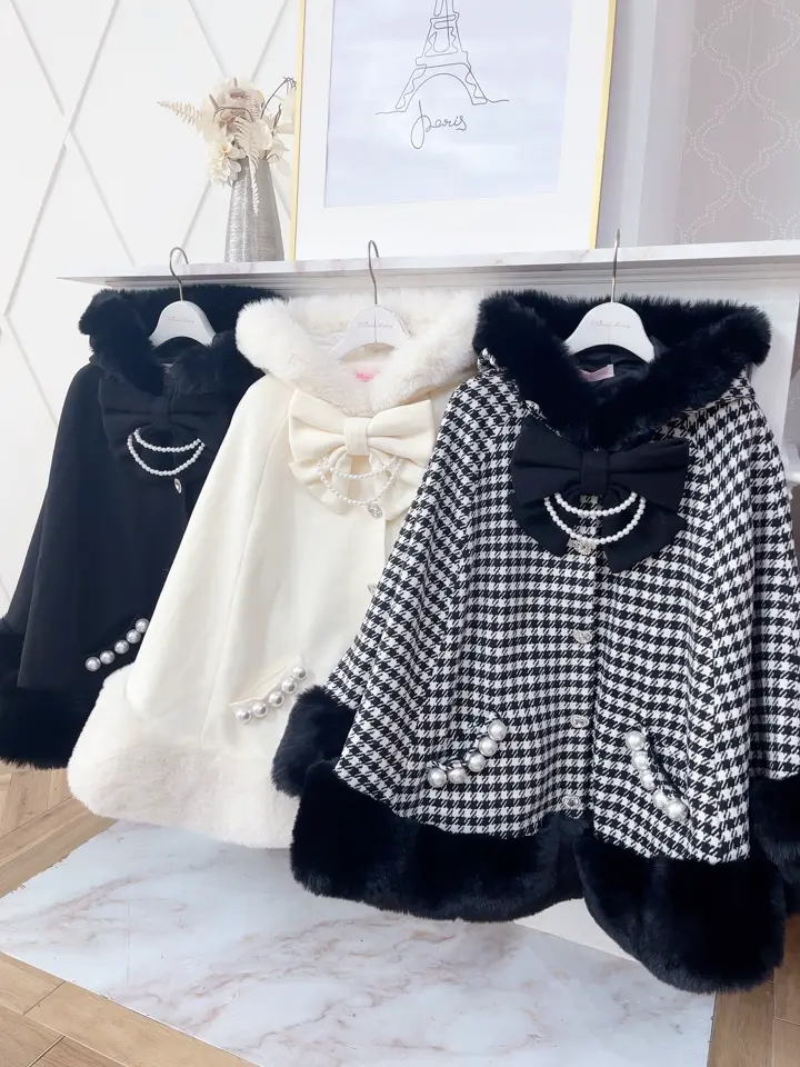 Princess Melody】リボン付きボリュームファーフードケープコート