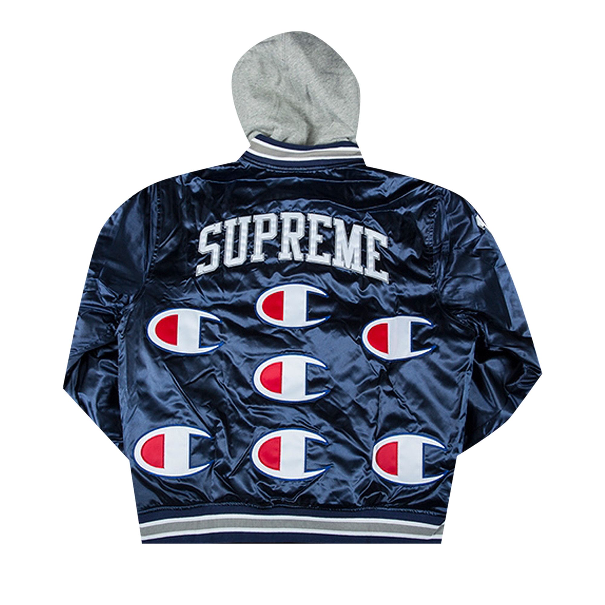 Buy Supreme x Champion Hooded Satin Varsity Jacket 'Navy