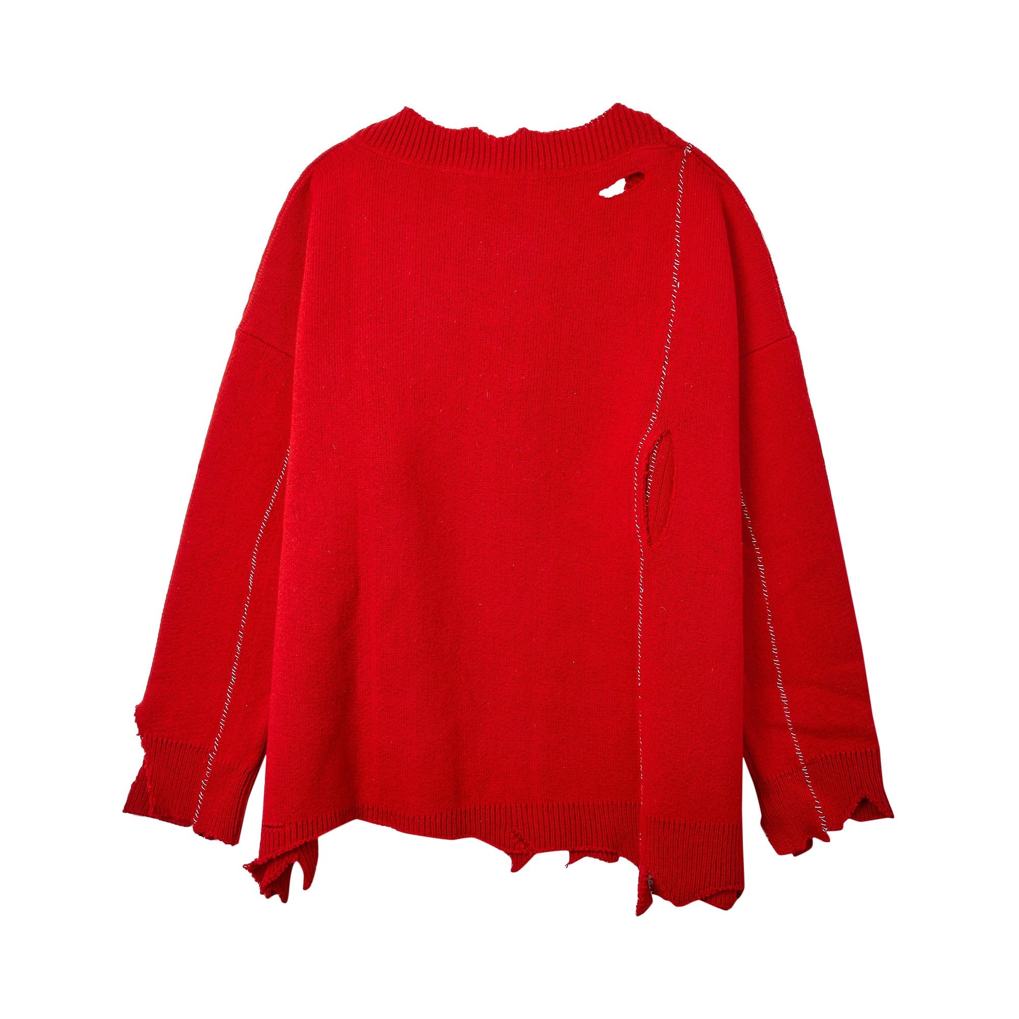 Buy Raf Simons Redux Oversized Destroyed V-Neck Sweater 'Red